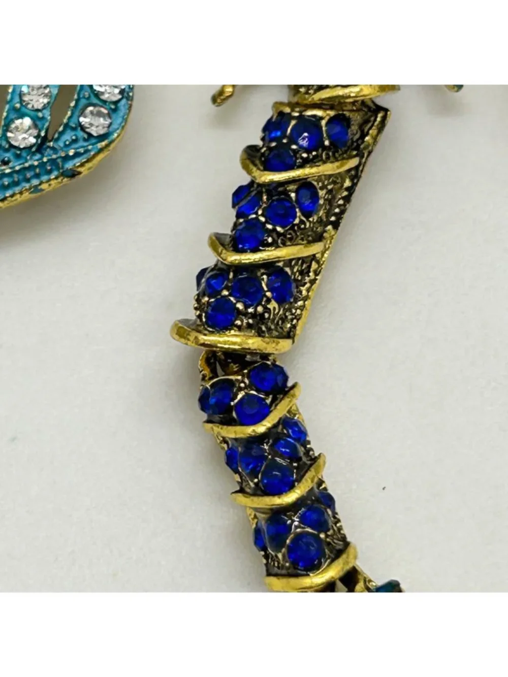 Dragonfly Brooch Articulated Tail Blue Teal Rhinestones Statement 5 inch Insect